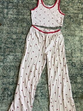 Women’s Pink Strawberry-Print Pajama Set